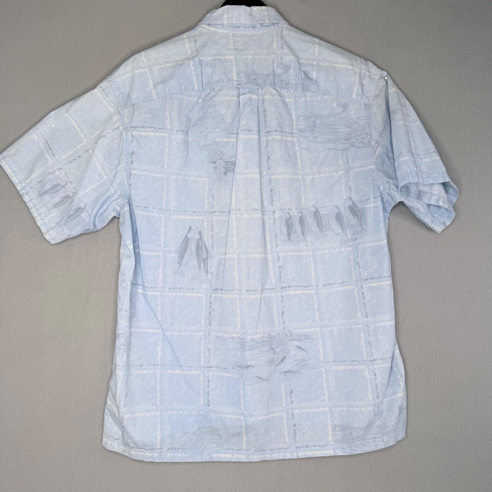 Columbia River Lodge Mens Short Sleeve Button Up Shirt Blue Fish Print Size L - Picture 8 of 12